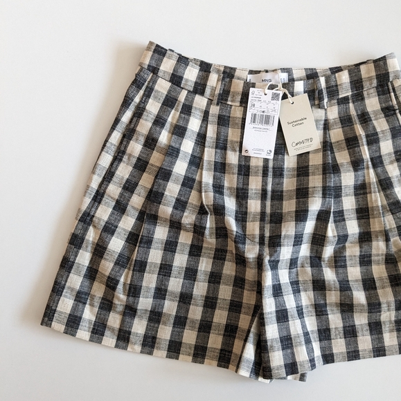 NWT Mango Emily Check Linen Blend Shorts - size 6 / 38 / Medium - Picture 7 of 8